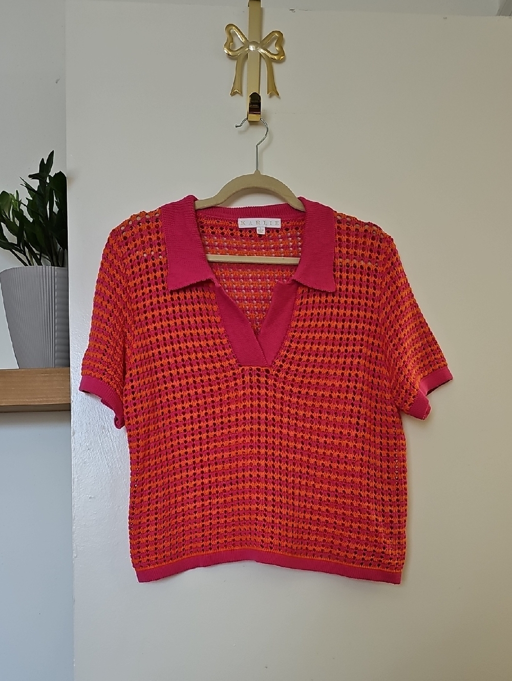 Bright Pink & Orange Knit Polo Top